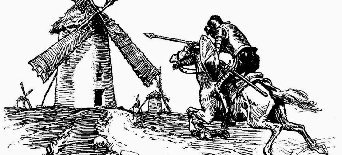 Don Quixote battles windmills. (Image: Public domain.)