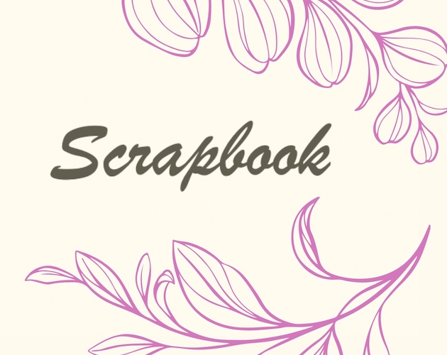 PInk illustrations of leaves frame the word, Scrapbook